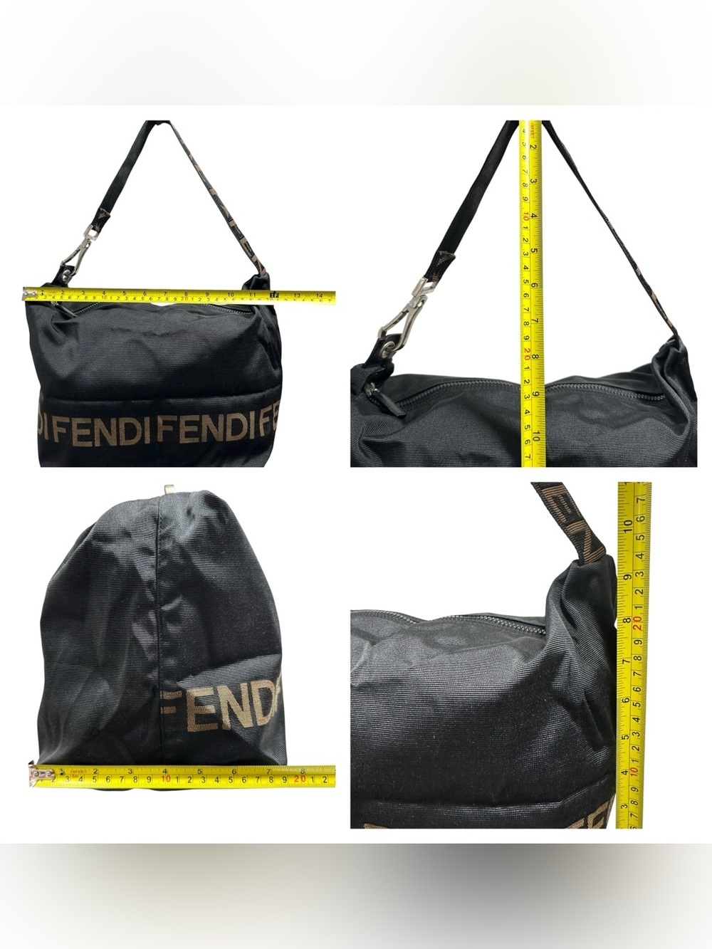 FENDI Roma Black & Tan Nylon Medium Hobo Shoulder Bag with Pochette - Picture 10 of 16